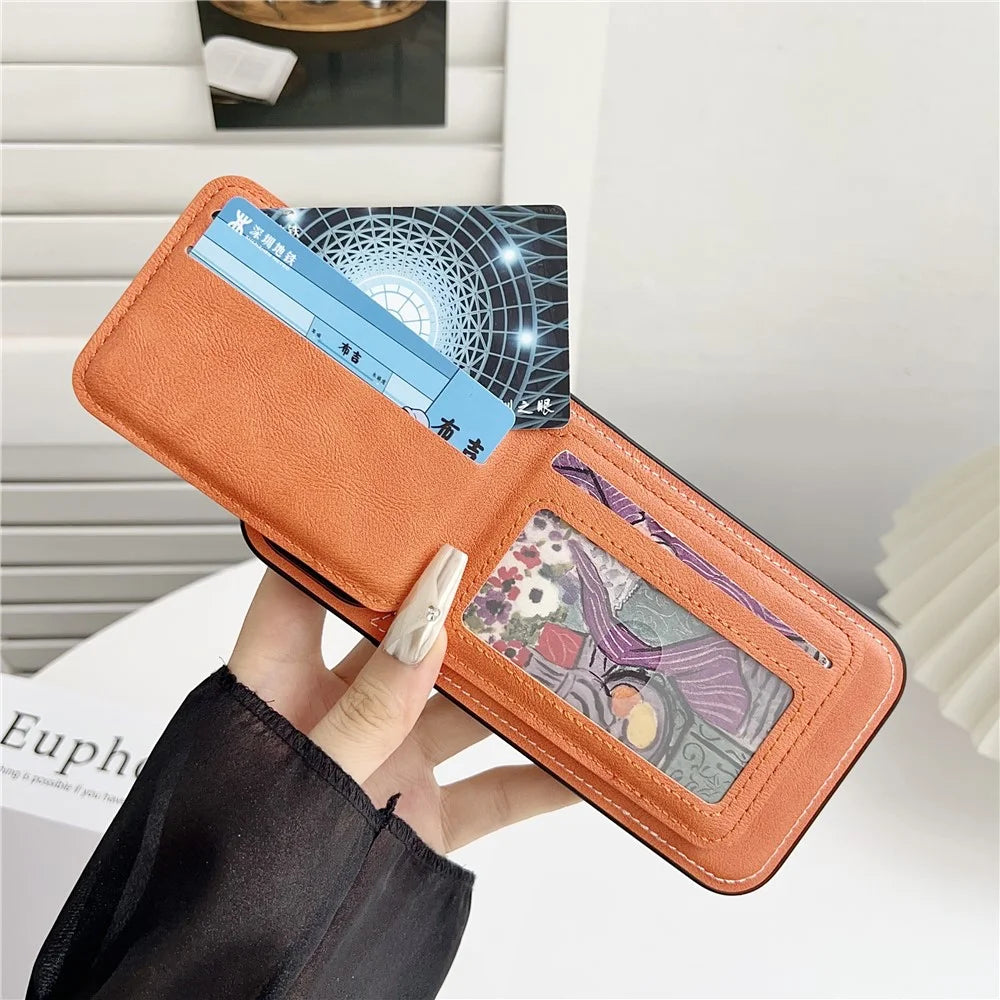For iPhone 17 Pro Max Case Compatible with MagSafe Rotary Ring Kickstand Leather Back Phone Cover with Detachable Card Holder - Orange - 6