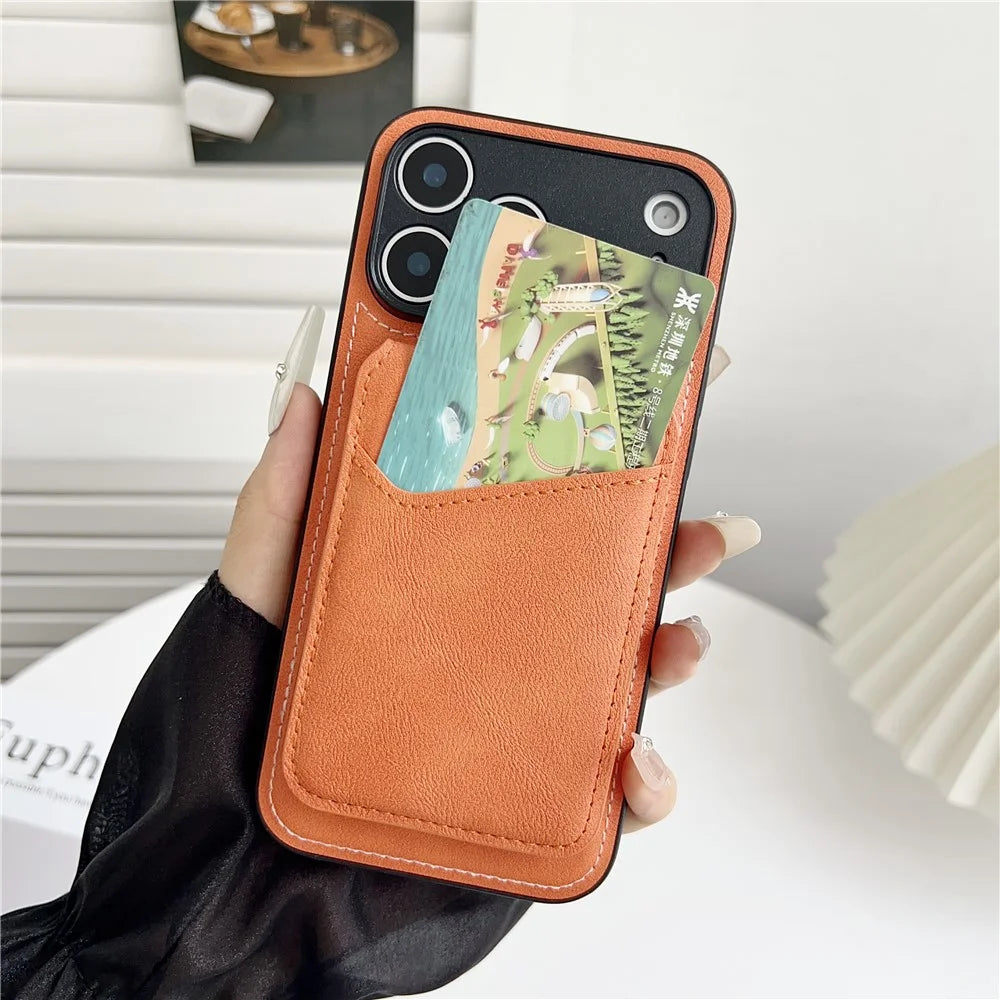For iPhone 17 Pro Case Compatible with MagSafe Rotary Ring Kickstand Leather Back Phone Cover with Detachable Card Holder - Orange - 4
