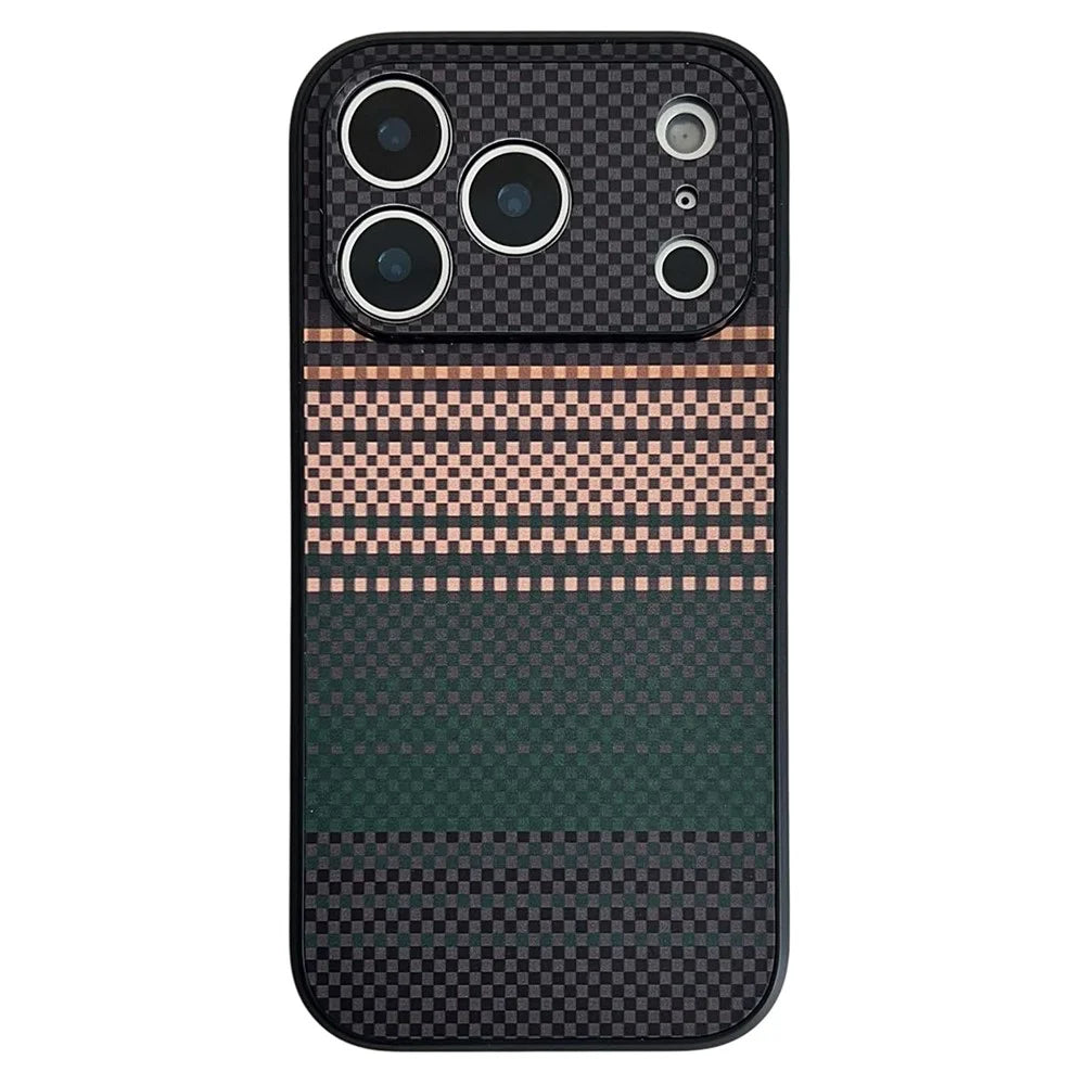 For iPhone 17 Pro Max Case Aramid Fiber Fiber Texture PU Leather Coated PC TPU Phone Cover - Dark Purple - 1
