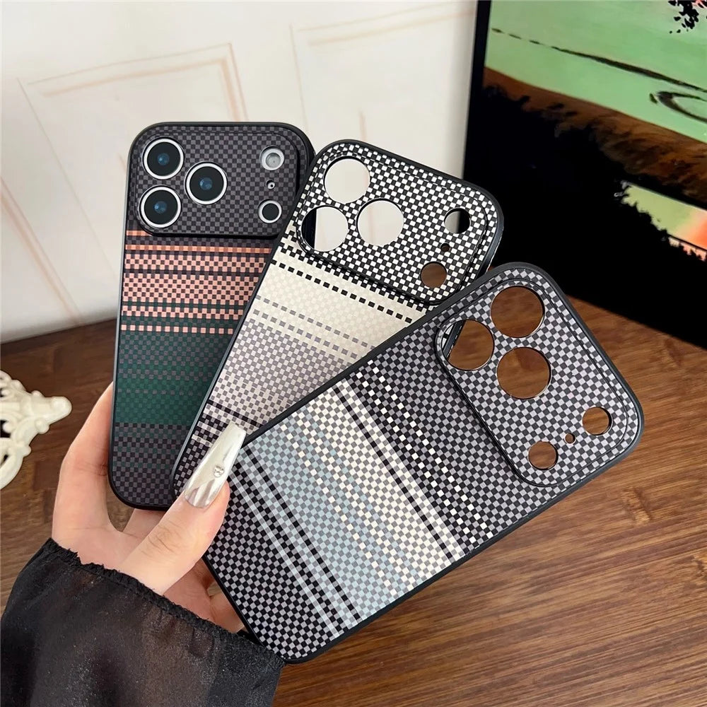 For iPhone 17 Pro Max Case Aramid Fiber Fiber Texture PU Leather Coated PC TPU Phone Cover - Dark Purple - 3