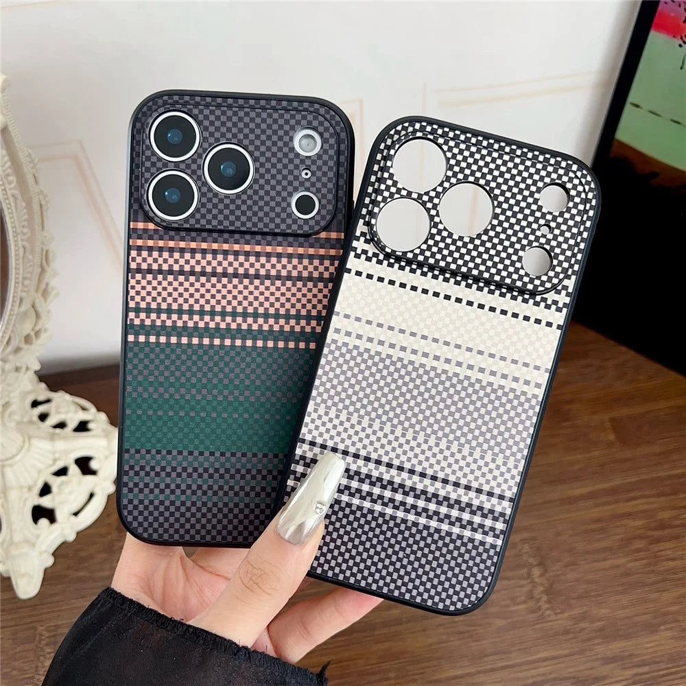 For iPhone 17 Pro Max Case Aramid Fiber Fiber Texture PU Leather Coated PC TPU Phone Cover - Dark Purple - 4