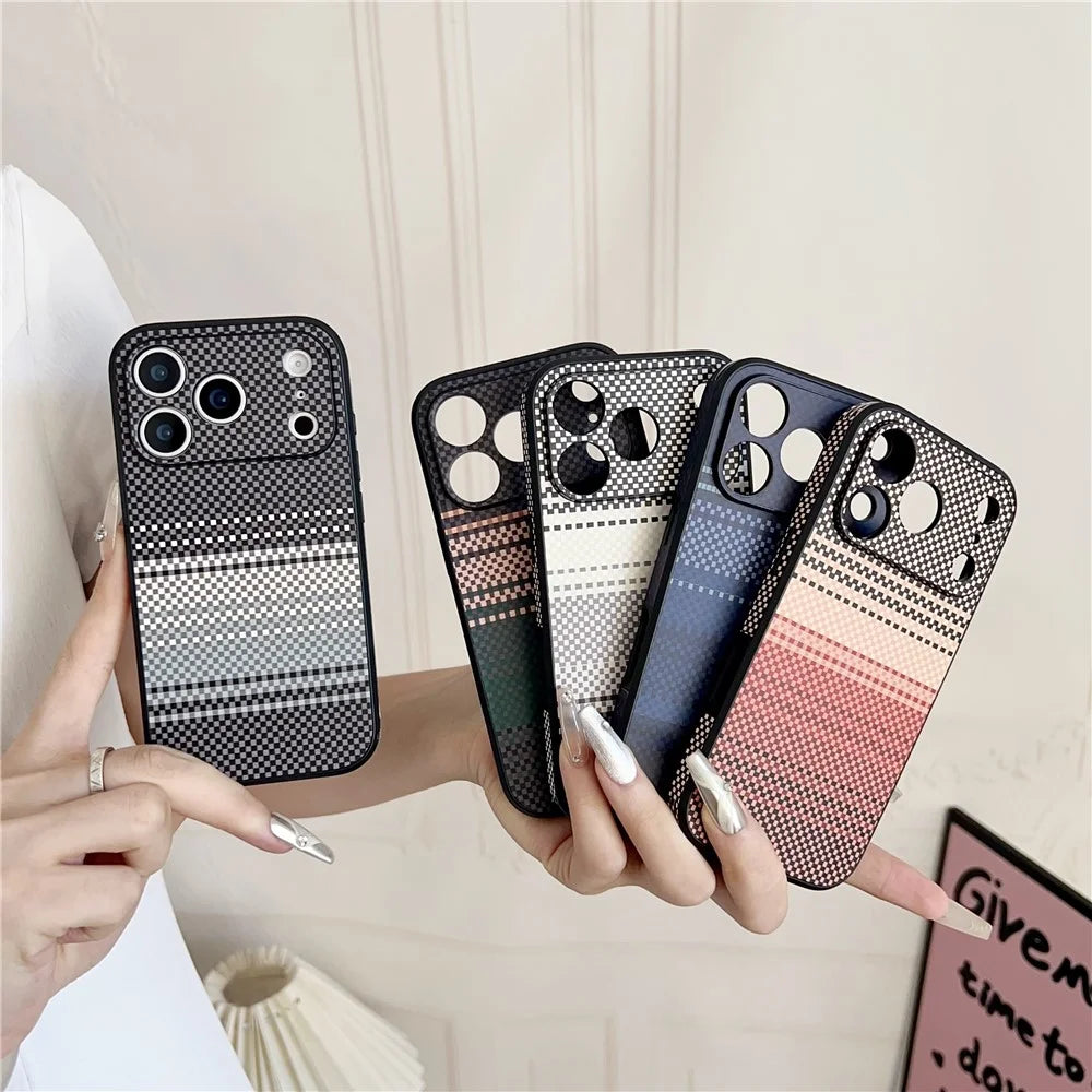 For iPhone 17 Pro Max Case Aramid Fiber Fiber Texture PU Leather Coated PC TPU Phone Cover - Dark Purple - 5