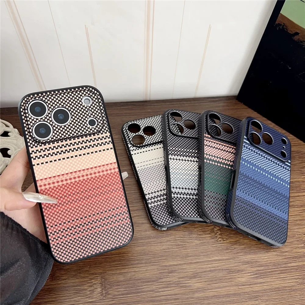 For iPhone 17 Pro Max Case Aramid Fiber Fiber Texture PU Leather Coated PC TPU Phone Cover - Dark Purple - 6