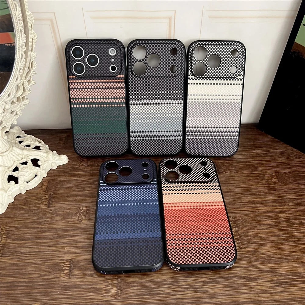 For iPhone 17 Pro Max Case Aramid Fiber Fiber Texture PU Leather Coated PC TPU Phone Cover - Dark Purple - 7
