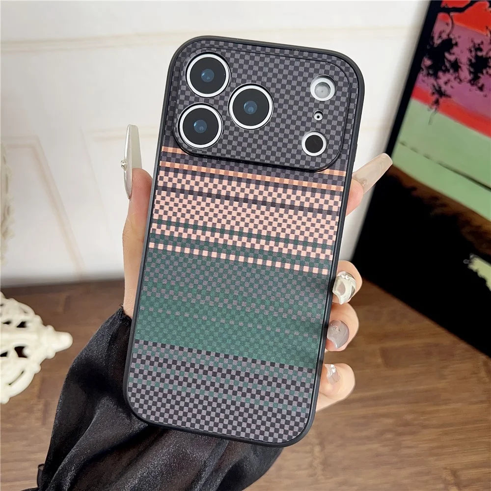 For iPhone 17 Pro Case Aramid Fiber Fiber Texture PU Leather Coated PC TPU Phone Cover - Dark Purple - 2