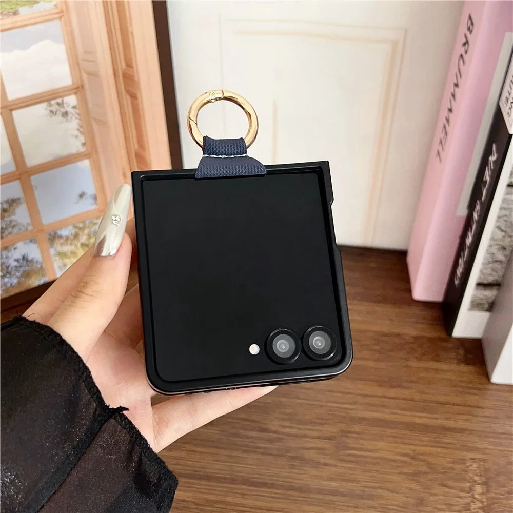 For Samsung Galaxy Z Flip7 5G Magnetic Case Ring Holder Kickstand Aramid Fiber Grid Leather Coated PC Folding Phone Cover - Blue - 5