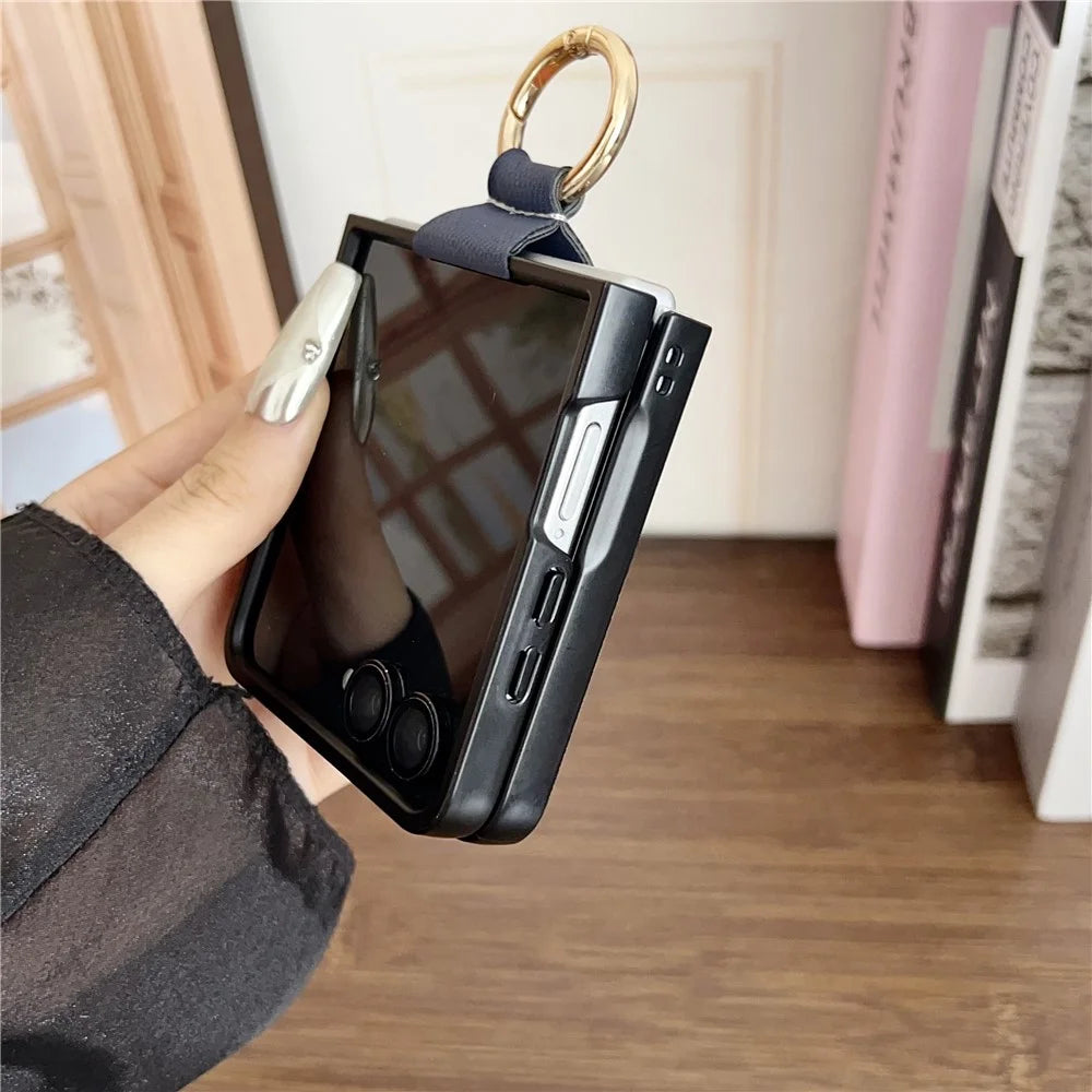 For Samsung Galaxy Z Flip7 5G Magnetic Case Ring Holder Kickstand Aramid Fiber Grid Leather Coated PC Folding Phone Cover - Blue - 6