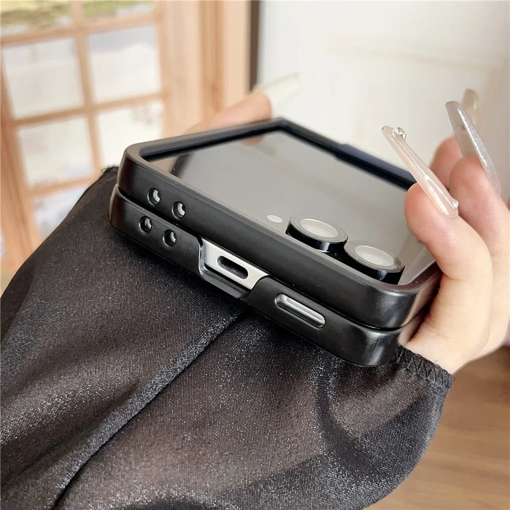 For Samsung Galaxy Z Flip7 5G Magnetic Case Ring Holder Kickstand Aramid Fiber Grid Leather Coated PC Folding Phone Cover - Blue - 7