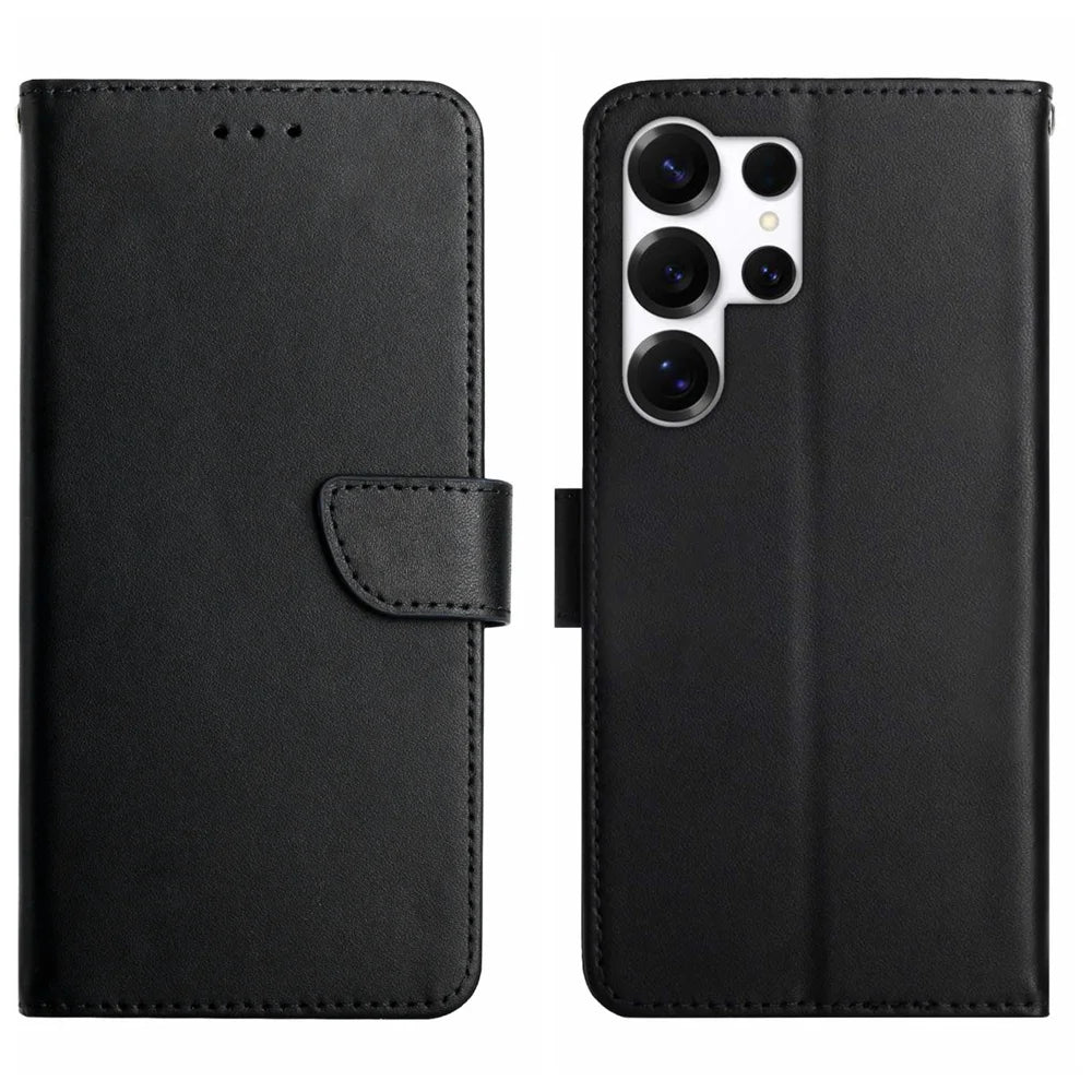 For Samsung Galaxy S26 Ultra Case Genuine Cow Leather Phone Cover Nappa Texture - Black - 1