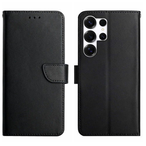 For Samsung Galaxy S26 Ultra Case Genuine Cow Leather Phone Cover Nappa Texture - Black - 1