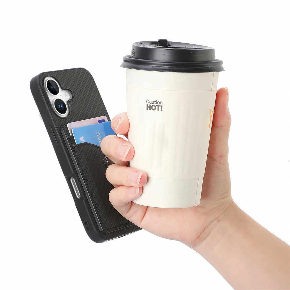 For iPhone 17 Case Card Slots Ring Holder Kickstand Phone Cover - Black - 5