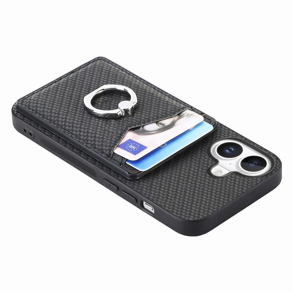 For iPhone 17 Case Card Slots Ring Holder Kickstand Phone Cover - Black - 7