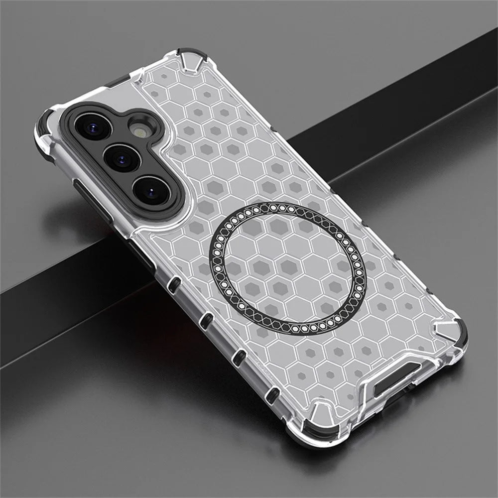 For Samsung Galaxy S26 Magnetic Case Honeycomb Design TPU + PC Phone Cover - Transparent - 7