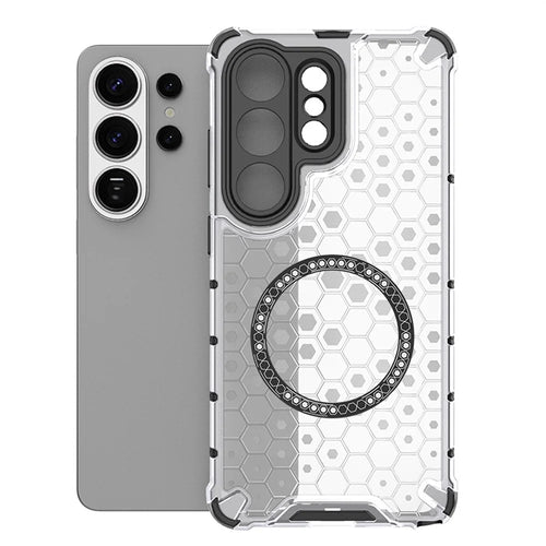 For Samsung Galaxy S26 Ultra Magnetic Case Honeycomb Design TPU + PC Phone Cover - Transparent - 1