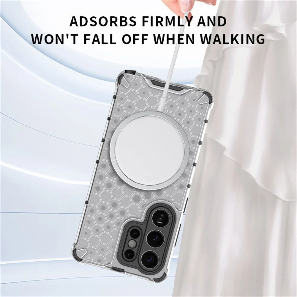 For Samsung Galaxy S26 Ultra Magnetic Case Honeycomb Design TPU + PC Phone Cover - Transparent - 4
