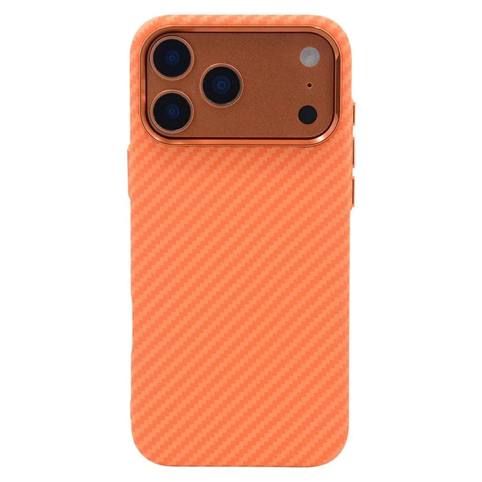 For iPhone 17 Pro Case Carbon Fiber Texture Water Transfer PC Phone Cover Compatible with MagSafe - Orange Coarse Lines - 1