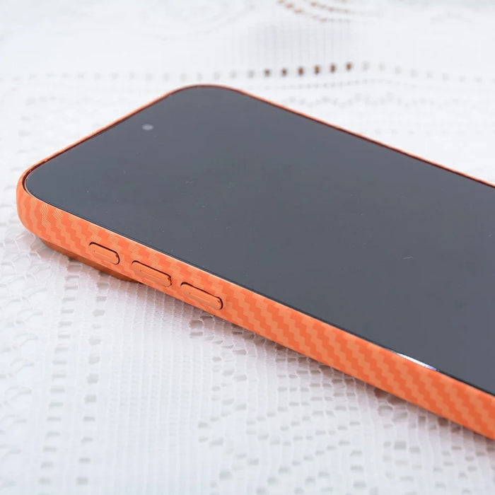 For iPhone 17 Pro Case Carbon Fiber Texture Water Transfer PC Phone Cover Compatible with MagSafe - Orange Coarse Lines - 5
