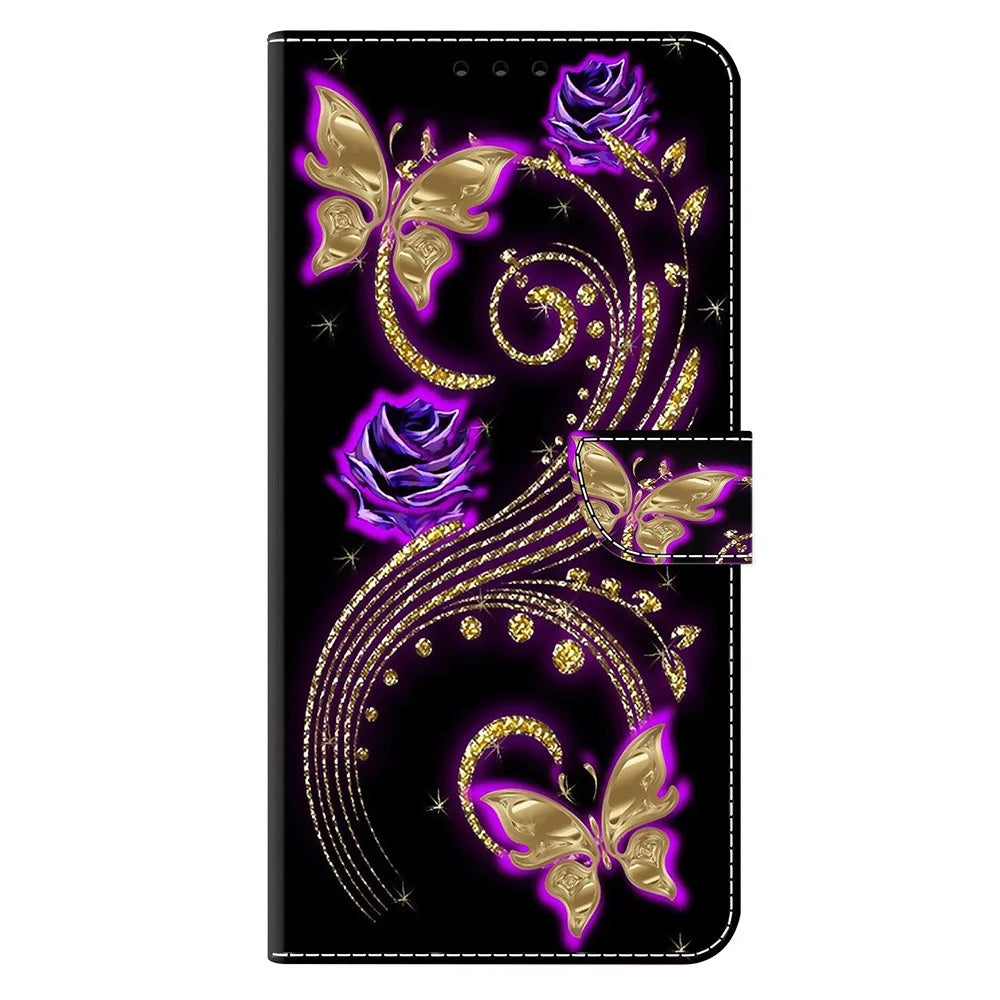 For Samsung Galaxy S26 Case 3D Pattern PU Leather Wallet Phone Cover with Stand - Purple Flowers  /  Butterflies - 5