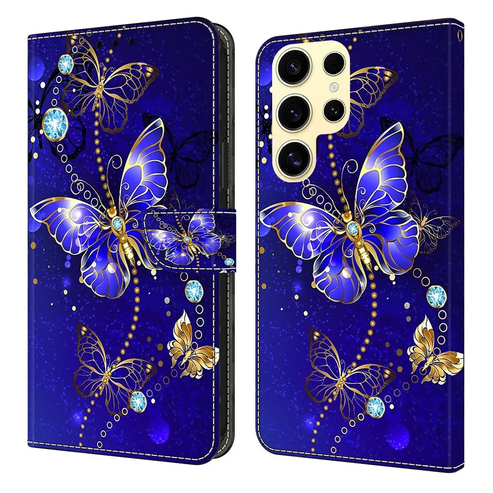 For Samsung Galaxy S26 Ultra Case 3D Pattern PU Leather Wallet Phone Cover with Stand - Diamond Butterfly - 1