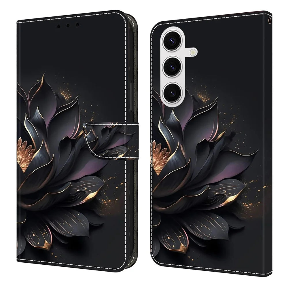 For Samsung Galaxy S26+ Case Magnetic Clasp 3D Pattern Leather Wallet Phone Cover - Purple Lotus - 1