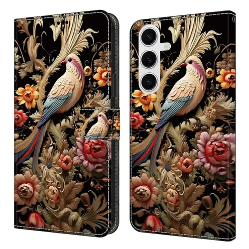 For Samsung Galaxy S26 Case PU Leather Wallet Phone Cover with Stand - Vintage Flower and Bird - 1