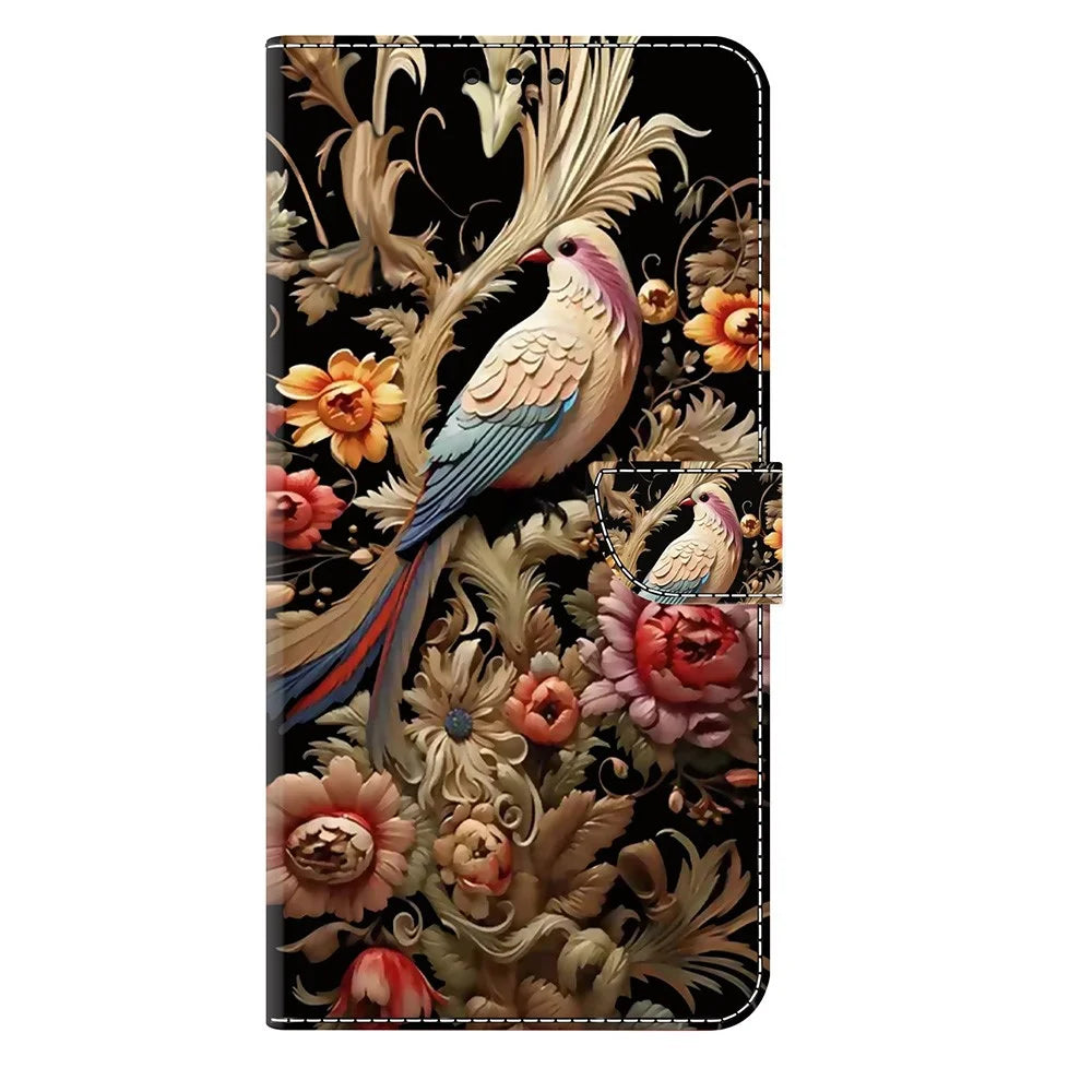 For Samsung Galaxy S26 Case PU Leather Wallet Phone Cover with Stand - Vintage Flower and Bird - 5