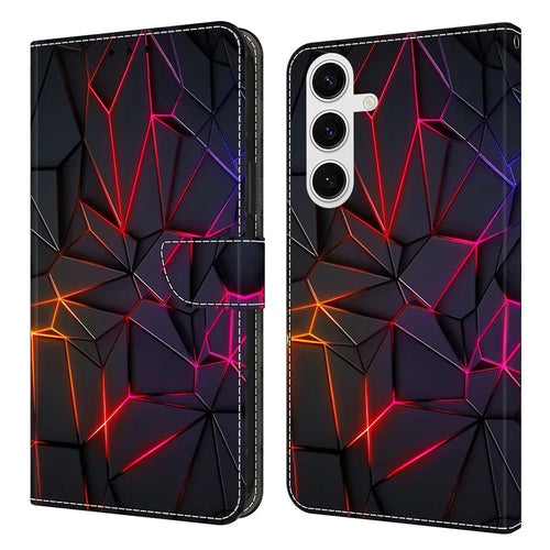 For Samsung Galaxy S26 Case with Card Slot Pattern Printed TPU + PU Leather Flip Phone Cover - Red Cracks - 1