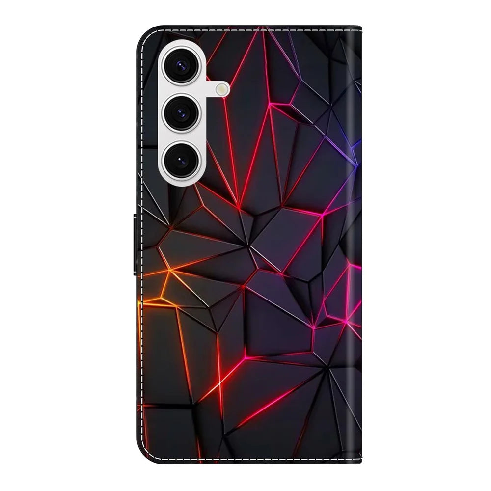 For Samsung Galaxy S26 Case with Card Slot Pattern Printed TPU + PU Leather Flip Phone Cover - Red Cracks - 6
