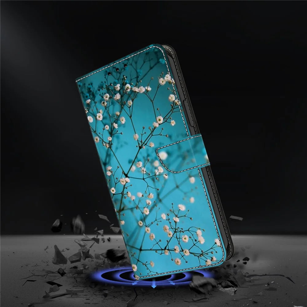 For Samsung Galaxy S26+ Case with Card Slot Pattern Printed TPU + PU Leather Flip Phone Cover - Flower Branch - 4