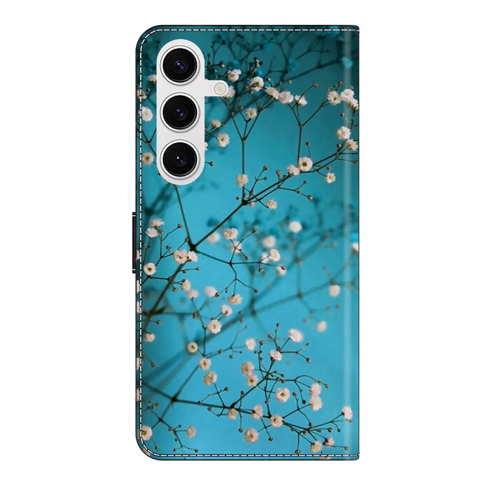 For Samsung Galaxy S26+ Case with Card Slot Pattern Printed TPU + PU Leather Flip Phone Cover - Flower Branch - 6