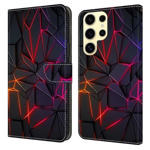 For Samsung Galaxy S26 Ultra Case with Card Slot Pattern Printed TPU + PU Leather Flip Phone Cover - Red Cracks - 1