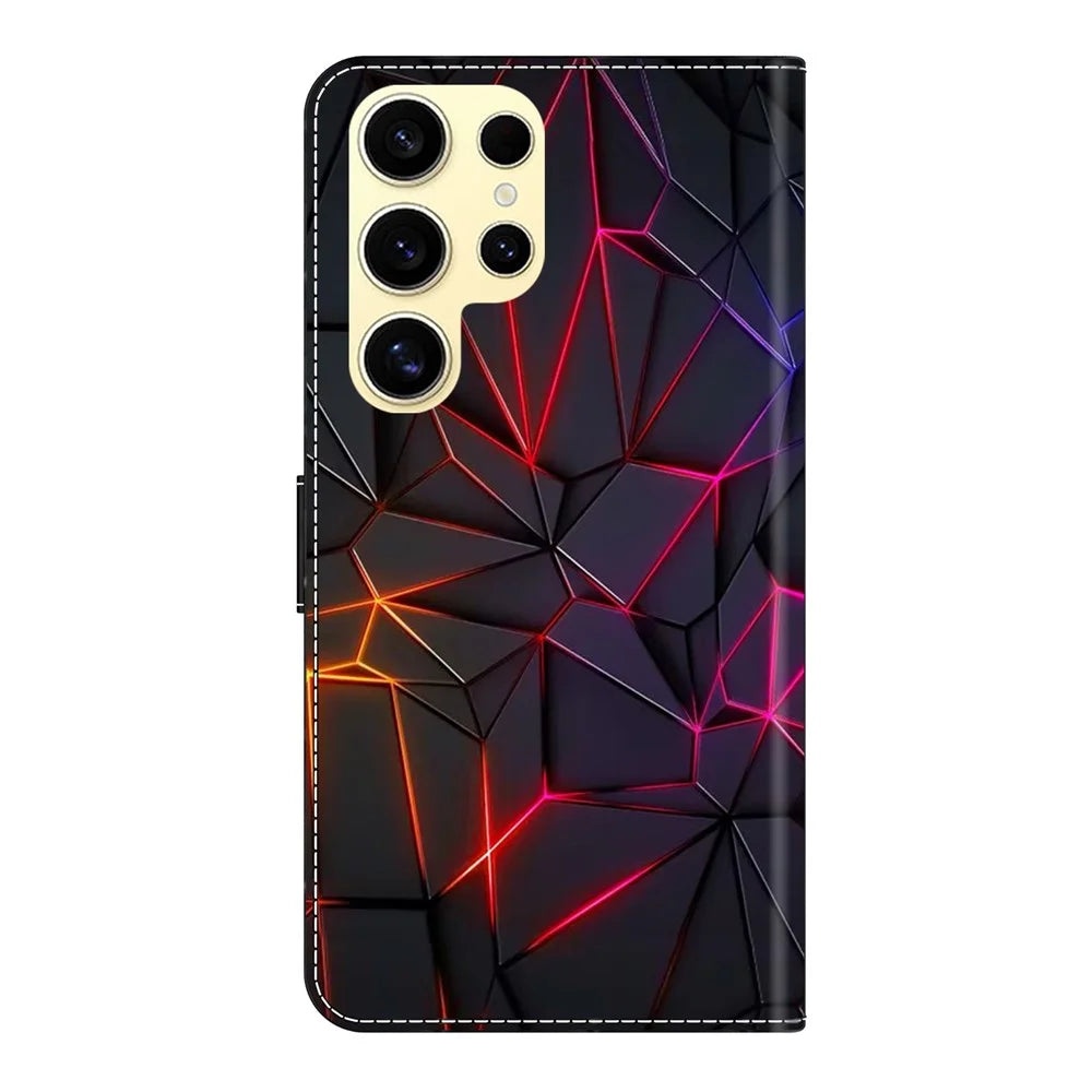 For Samsung Galaxy S26 Ultra Case with Card Slot Pattern Printed TPU + PU Leather Flip Phone Cover - Red Cracks - 6