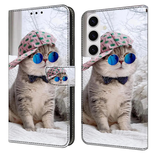 For Samsung Galaxy S26 Wallet Case Pattern Printing Stand Leather Flip Phone Cover - Hat Cat - 1