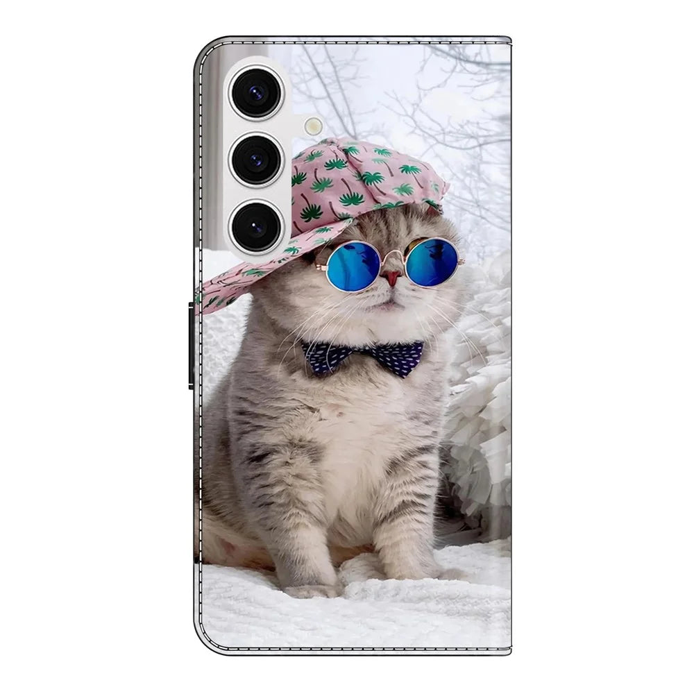 For Samsung Galaxy S26 Wallet Case Pattern Printing Stand Leather Flip Phone Cover - Hat Cat - 5