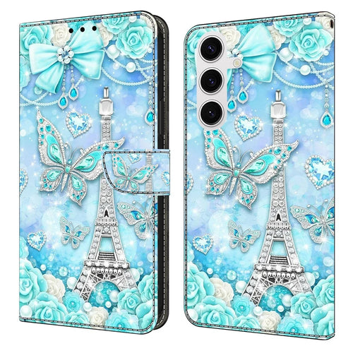 For Samsung Galaxy S26+ Wallet Case Pattern Printing Stand Leather Flip Phone Cover - Butterfly Cobalt Tower - 1