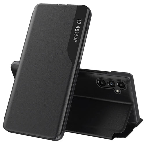 For Samsung Galaxy A14 5G / A14 4G PU Leather View Window Flip Case Stand Scratchproof Full Body Protective Phone Case - Black - 1