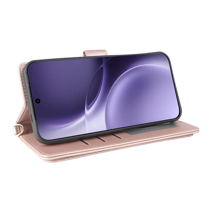 For vivo X300 Pro 5G Leather Case Stand Wallet Phone Cover with Shoulder / Wrist Strap - Pink - 5