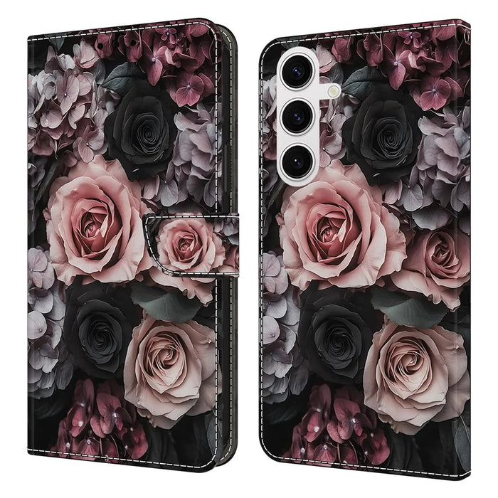 For Samsung Galaxy S26+ Leather Case Pattern Printing Wallet Stand Flip Phone Cover - Chinese Rose - 1