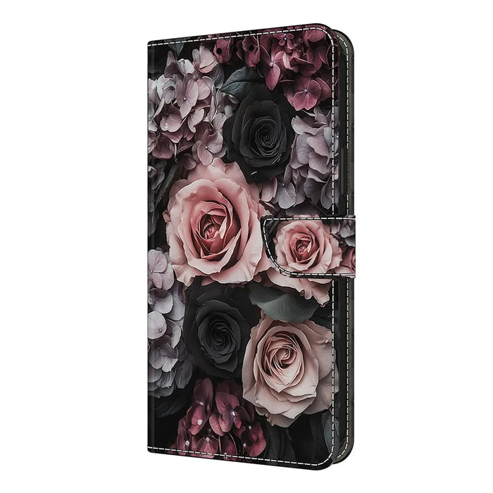 For Samsung Galaxy S26+ Leather Case Pattern Printing Wallet Stand Flip Phone Cover - Chinese Rose - 4