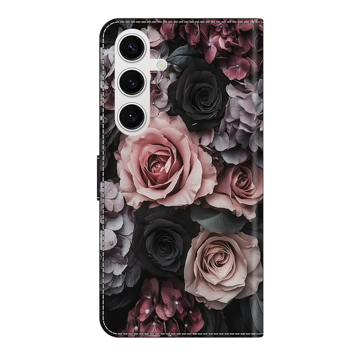 For Samsung Galaxy S26+ Leather Case Pattern Printing Wallet Stand Flip Phone Cover - Chinese Rose - 5