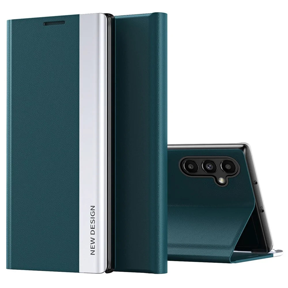 For Samsung Galaxy A14 5G / A14 4G Electroplating PU Leather Flip Viewing Stand Cover Phone Case - Green - 1