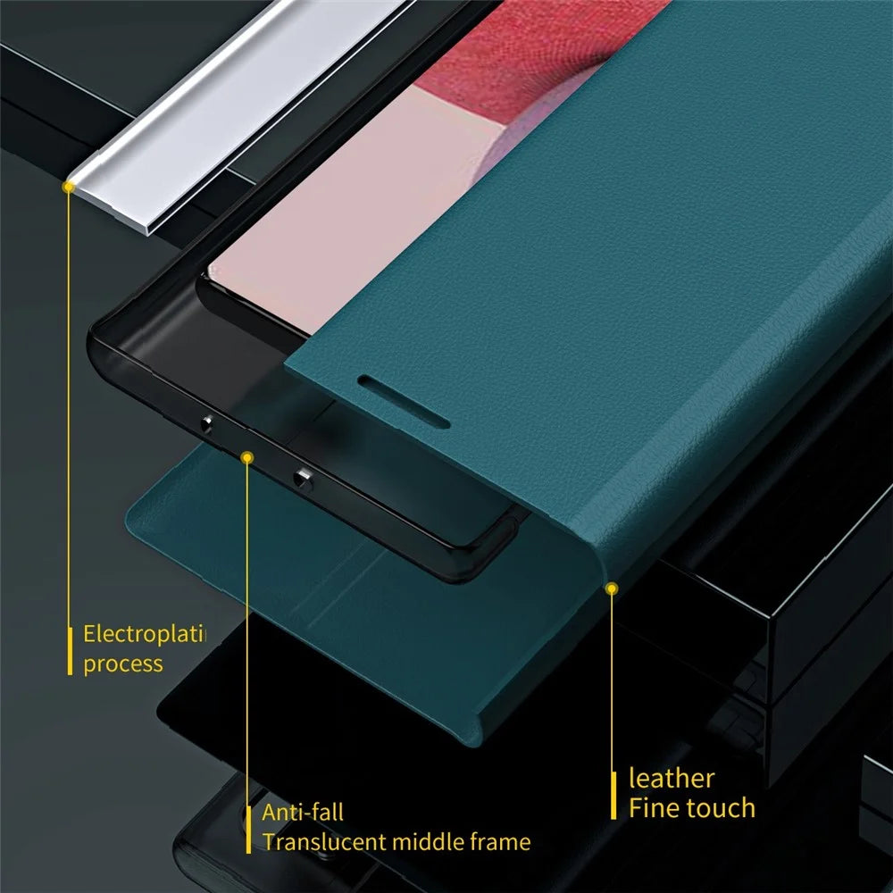 For Samsung Galaxy A14 5G / A14 4G Electroplating PU Leather Flip Viewing Stand Cover Phone Case - Green - 3