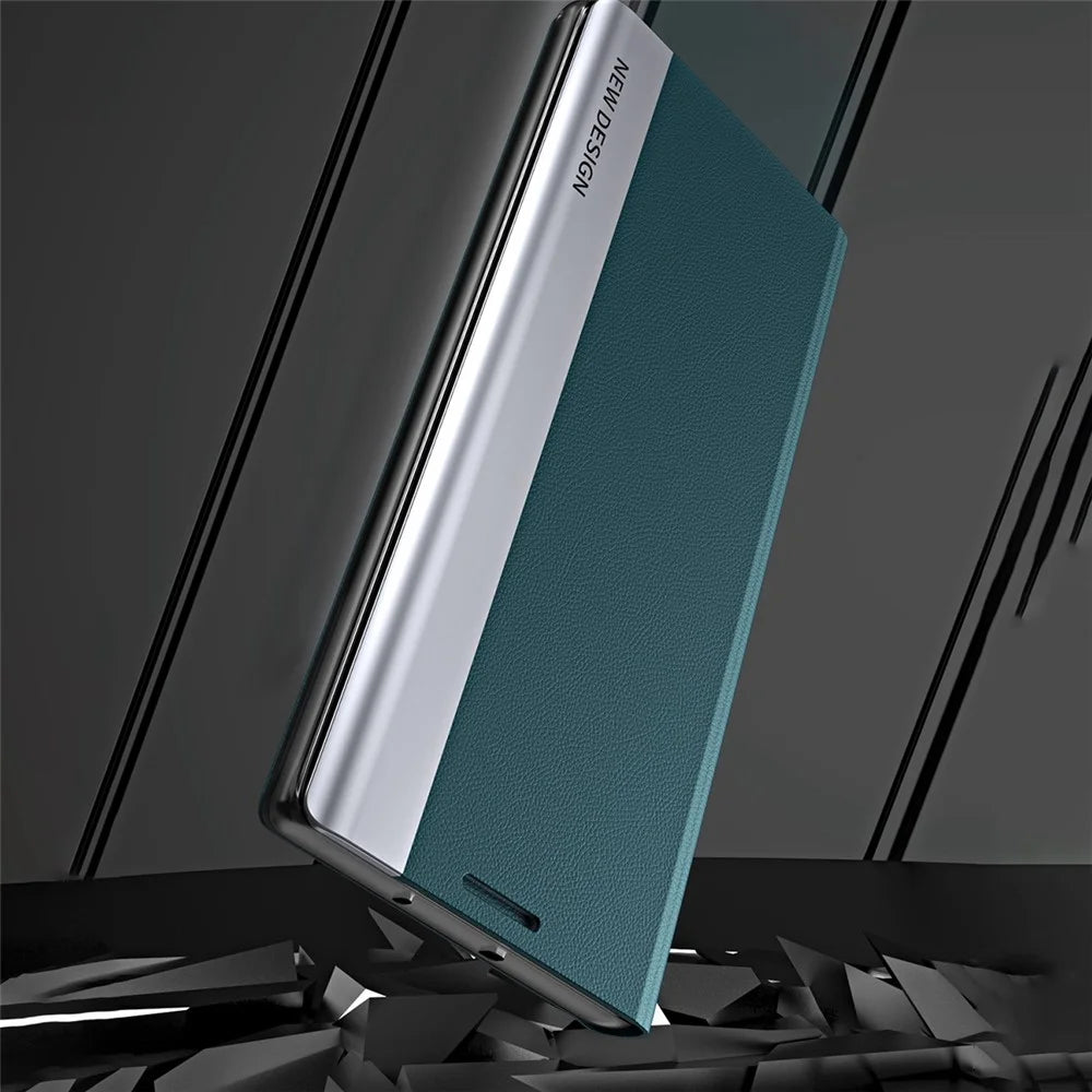 For Samsung Galaxy A14 5G / A14 4G Electroplating PU Leather Flip Viewing Stand Cover Phone Case - Green - 5