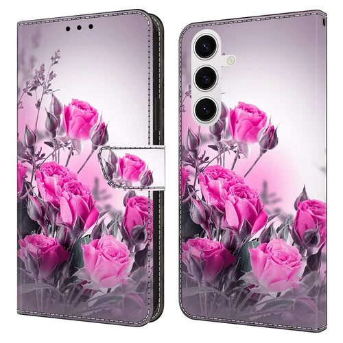 For Samsung Galaxy S26+ Case Wallet Stand Pattern Printing PU Leather Flip Phone Cover - Purple Flowers - 1