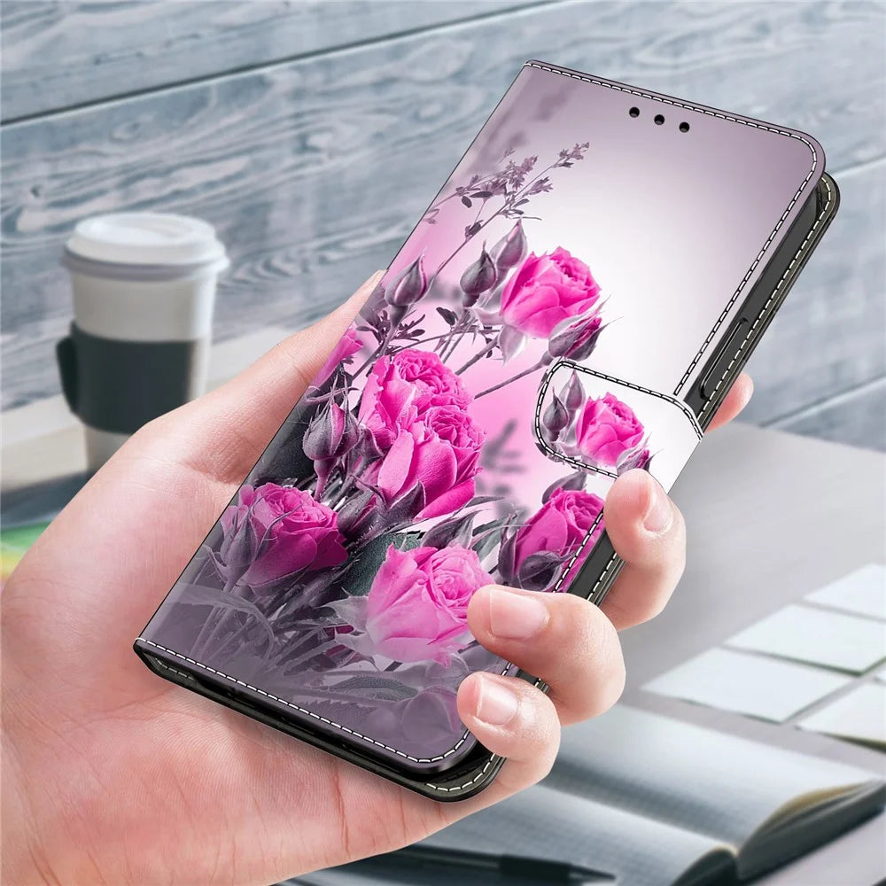 For Samsung Galaxy S26+ Case Wallet Stand Pattern Printing PU Leather Flip Phone Cover - Purple Flowers - 5