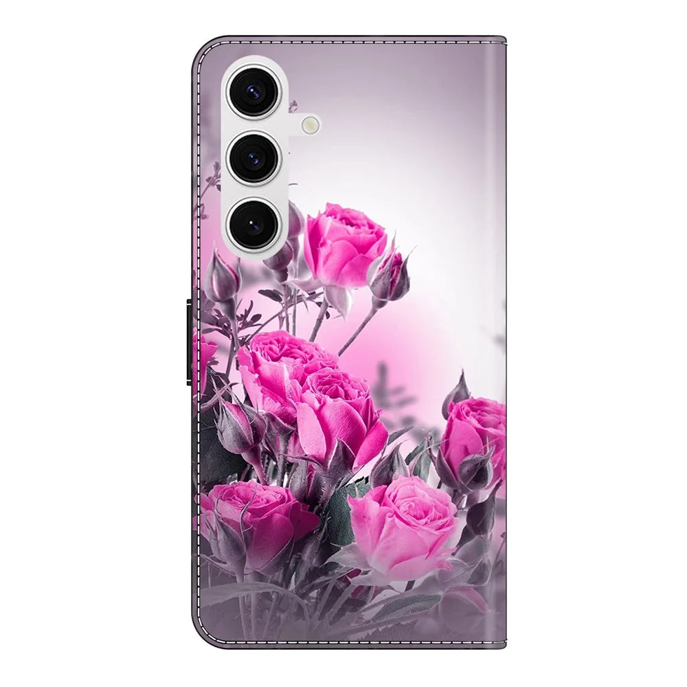 For Samsung Galaxy S26+ Case Wallet Stand Pattern Printing PU Leather Flip Phone Cover - Purple Flowers - 7