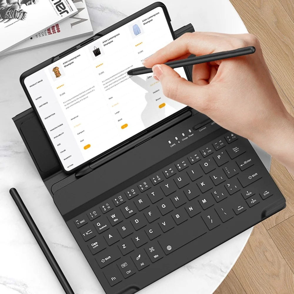 GKK For Samsung Galaxy Z Fold4 5G Shockproof Phone Case Bluetooth-compatible Keyboard with Magnetic Folding Keyboard Case + Tempered Glass Screen Protector - Carbon Fiber - 3