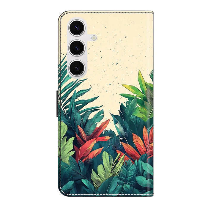 For Samsung Galaxy S26 Wallet Case Pattern Printing PU Leather Flip Stand Phone Cover - Leaves - 6