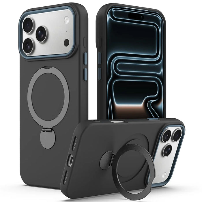 For iPhone 17 Pro Max Case Compatible with MagSafe Rotating Ring Kickstand TPU + PC Phone Back Cover - Black - 1
