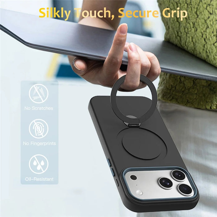 For iPhone 17 Pro Max Case Compatible with MagSafe Rotating Ring Kickstand TPU + PC Phone Back Cover - Black - 2